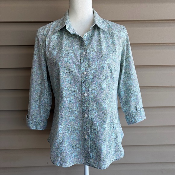 Talbots Tops - •Talbots• Paisley Stretch Poplin Button-Down Shirt – Size 14